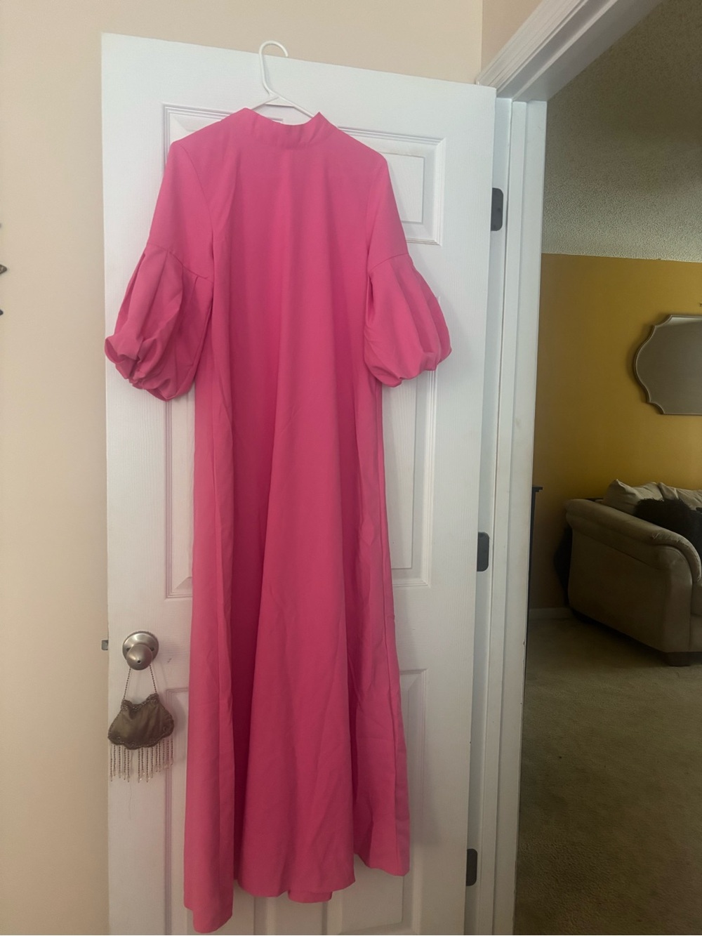 Pink Puff-Sleeve Maxi Dress